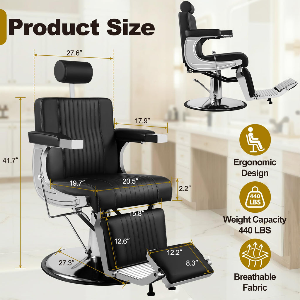 Professional Hydraulic Barber Chair with 360° Swivel & Recline – Black
