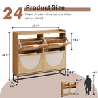 Freestanding Shoe Storage Cabinet with Rattan Doors – Entryway & Hallway, Natural Oak