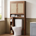 Over-The-Toilet Storage Cabinet with Rattan Doors, Adjustable Shelf & Tissue Holder – Rustic Brown