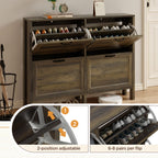 Freestanding Shoe Cabinet with 4 Flip-Down Drawers – Entryway Storage, Brown