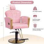 Scalloped Reclining Salon Chair with Gold Trim – Height Adjustable, Pink