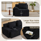 Modular Corduroy Sofa – Deep Seat Cloud Couch, Left Armchair, Black