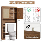 Over-The-Toilet Storage Cabinet with Rattan Doors, Adjustable Shelf & Tissue Holder – Rustic Brown