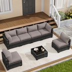 7-Piece Outdoor Wicker Sectional Sofa Set with Coffee Table – Gray Rattan, Taupe Cushions