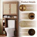 Over-The-Toilet Storage Cabinet with Rattan Doors, Adjustable Shelf & Tissue Holder – Rustic Brown