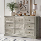 Farmhouse 9-Drawer Dresser – Bedroom Chest of Drawers, Rustic Gray