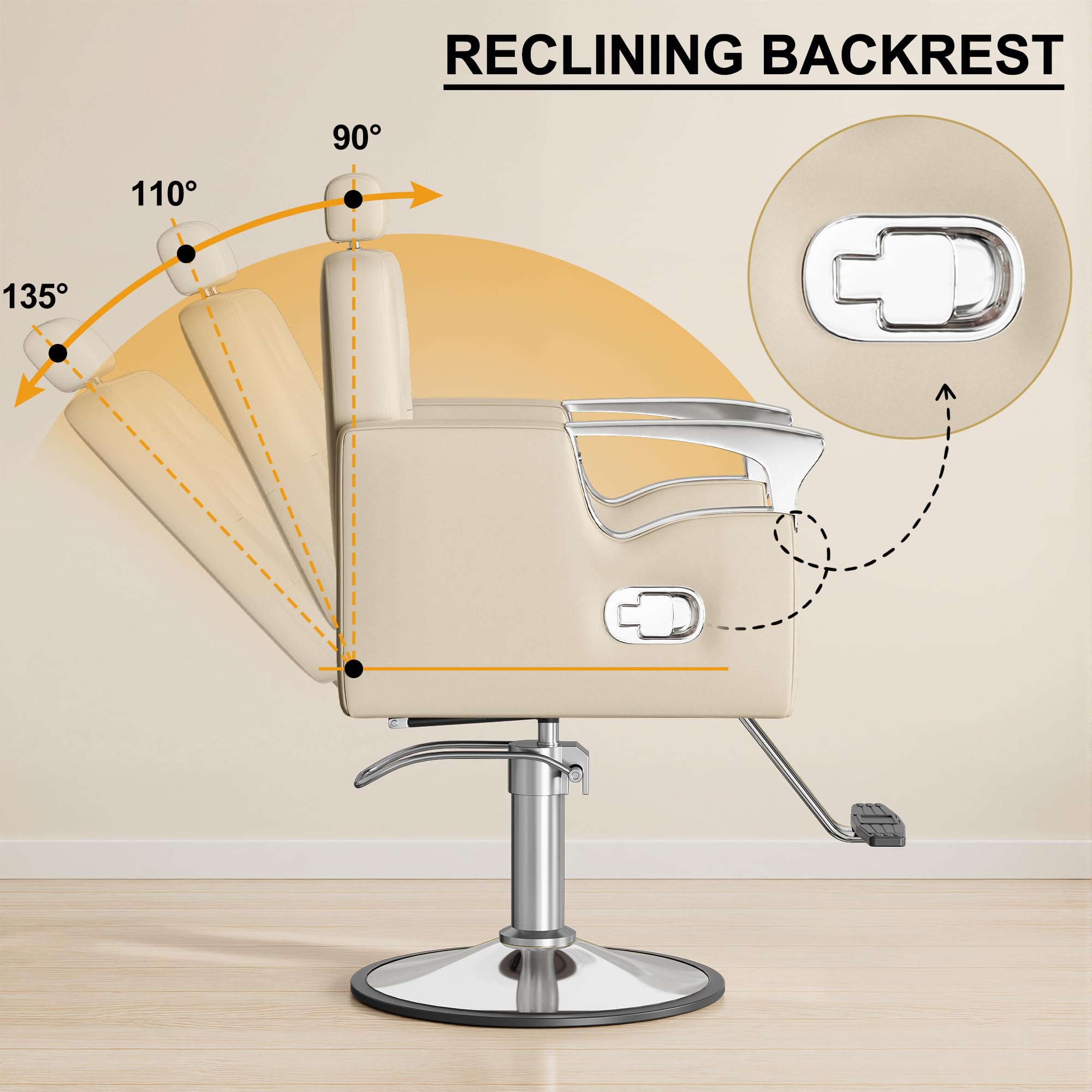 Reclining Salon Chair with Tufted Back & 360° Swivel – Height Adjustable, Beige