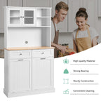 68.4" Kitchen Pantry Storage Cabinet with Glass Hutch & Tilt-Out Trash Bin – White, Double Trash