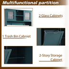 68.4" Kitchen Pantry Storage Cabinet with Hutch, Drawers & Tilt-Out Trash Bin – Deep Teal