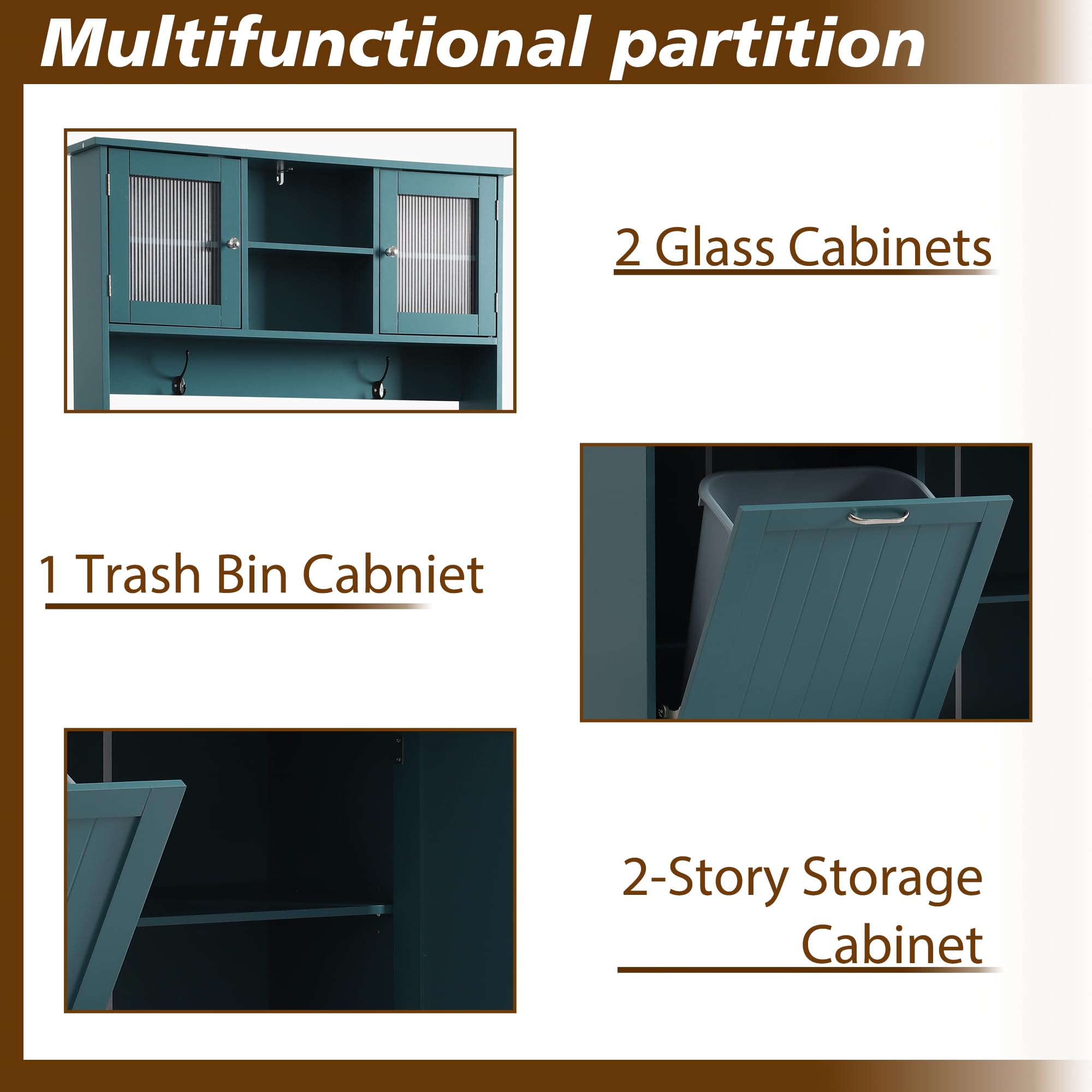 68.4" Kitchen Pantry Storage Cabinet with Hutch, Drawers & Tilt-Out Trash Bin – Deep Teal