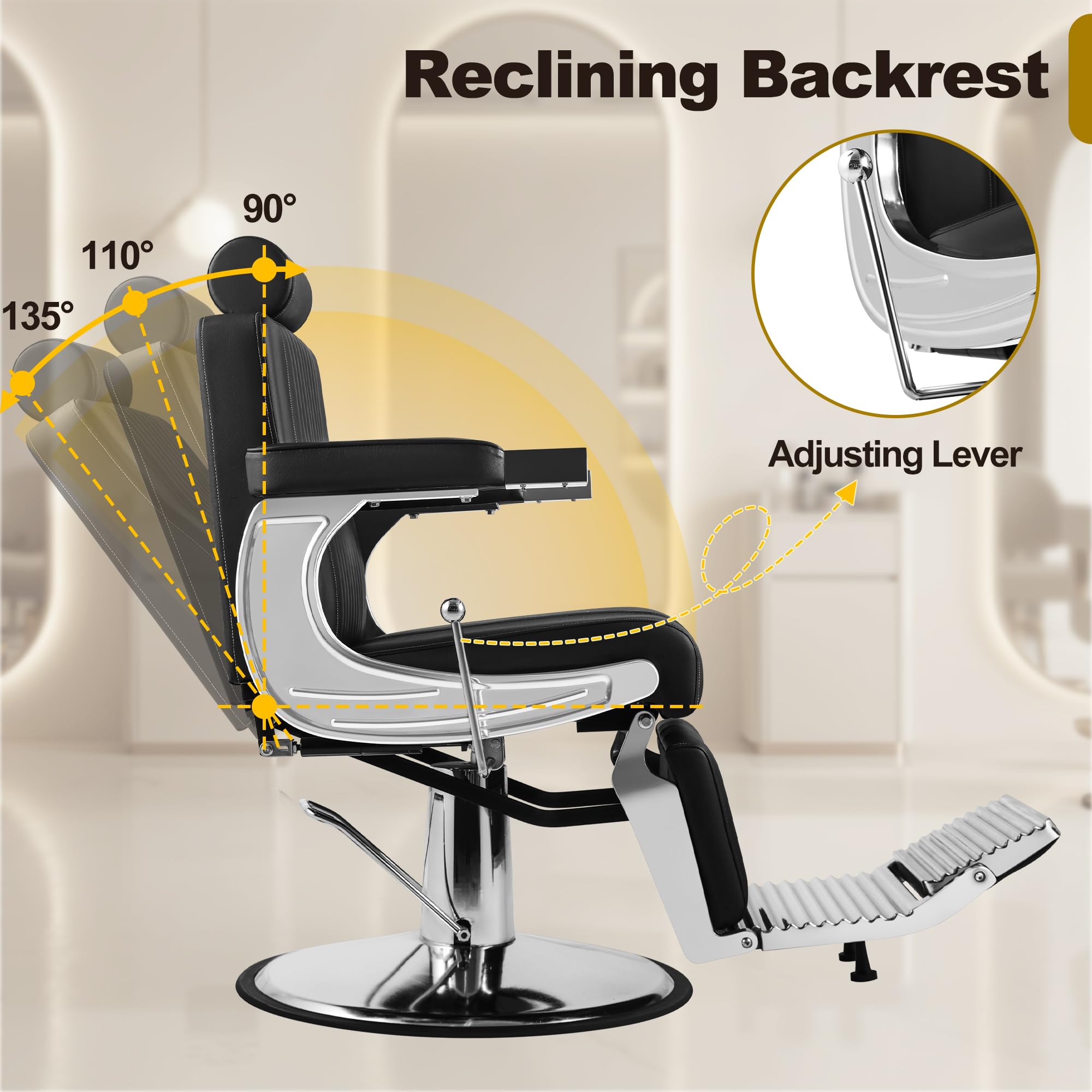 Professional Hydraulic Barber Chair with 360° Swivel & Recline – Black