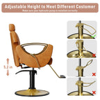 Sculptural Barber Chair with Cutout Gold Armrests – Reclining & 360° Swivel, Caramel Brown