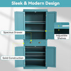 72" Kitchen Pantry Storage Cabinet with Adjustable Shelves & Drawer – Lake Blue