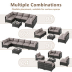 7-Piece Outdoor Wicker Sectional Sofa Set with Coffee Table – Gray Rattan, Taupe Cushions