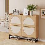 Freestanding Shoe Storage Cabinet with Rattan Doors – Entryway & Hallway, Natural Oak