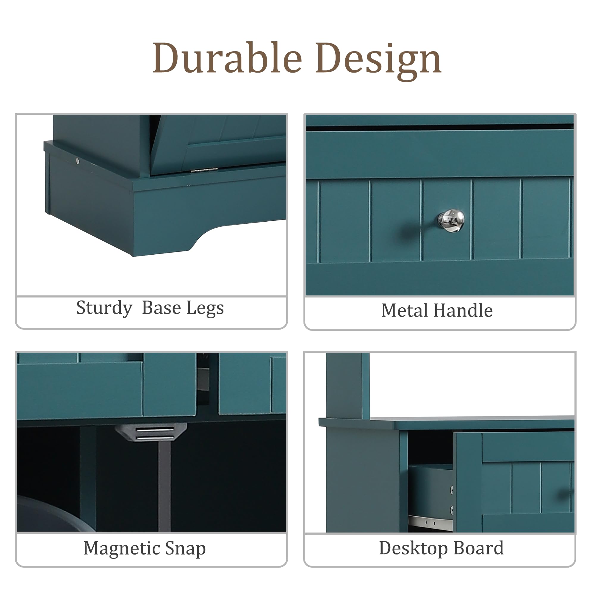 68.4" Kitchen Pantry Storage Cabinet with Hutch, Drawers & Tilt-Out Trash Bin – Deep Teal