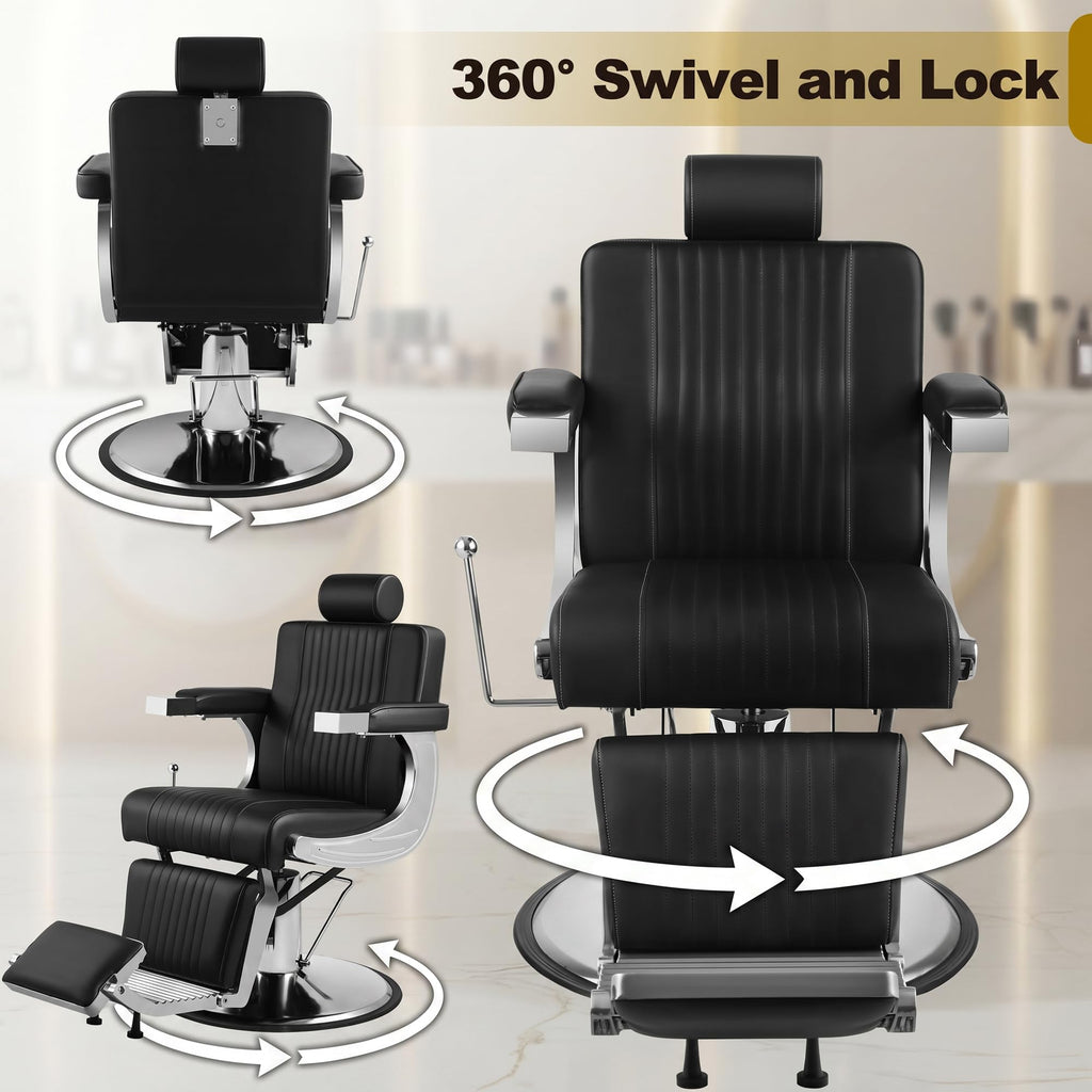 Professional Hydraulic Barber Chair with 360° Swivel & Recline – Black