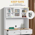 68.4" Kitchen Pantry Storage Cabinet with Glass Hutch & Tilt-Out Trash Bin – White, Double Trash