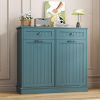 Tilt-Out Trash Cabinet with Double Hidden Bins & Drawers – Teal