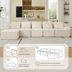 6-Piece Modular Corduroy Sectional Sofa – L-Shape, Deep Seat, White