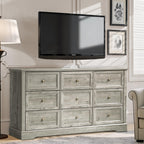 Farmhouse 9-Drawer Dresser – Bedroom Chest of Drawers, Rustic Gray