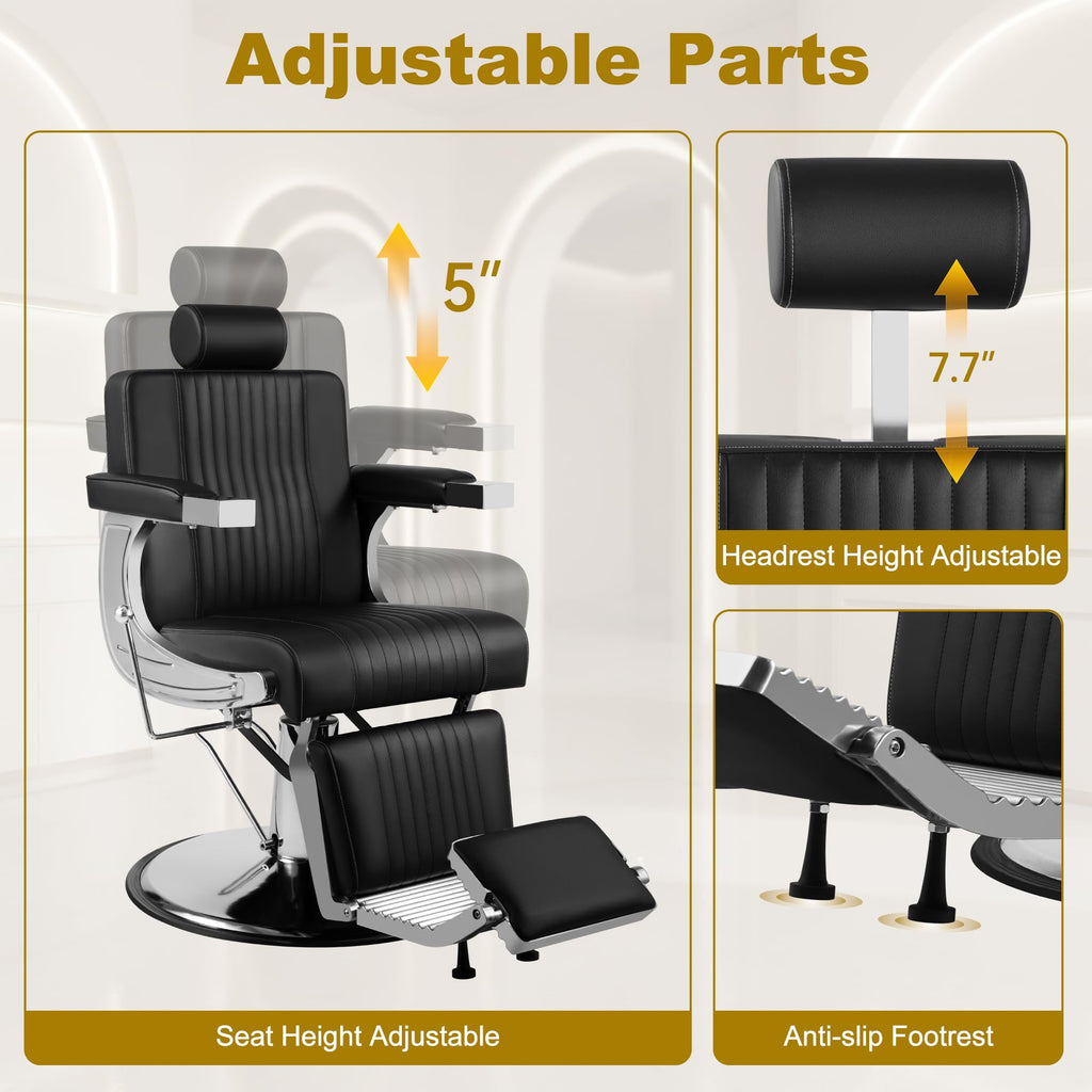 Professional Hydraulic Barber Chair with 360° Swivel & Recline – Black