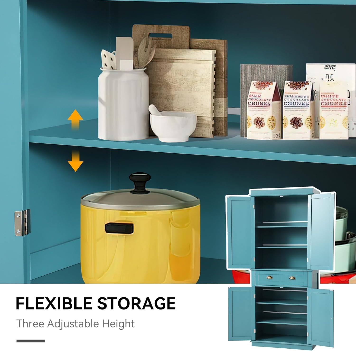 72" Kitchen Pantry Storage Cabinet with Adjustable Shelves & Drawer – Lake Blue