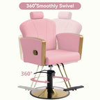 Scalloped Reclining Salon Chair with Gold Trim – Height Adjustable, Pink