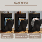Tilt-Out Trash Cabinet with Drawer – Single Hidden Bin, Black