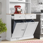 68.4" Kitchen Pantry Storage Cabinet with Glass Hutch & Tilt-Out Trash Bin – White, Double Trash