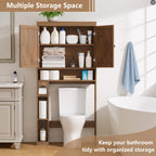 Over-The-Toilet Storage Cabinet with Rattan Doors, Adjustable Shelf & Tissue Holder – Rustic Brown