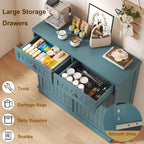 Tilt-Out Trash Cabinet with Double Hidden Bins & Drawers – Teal