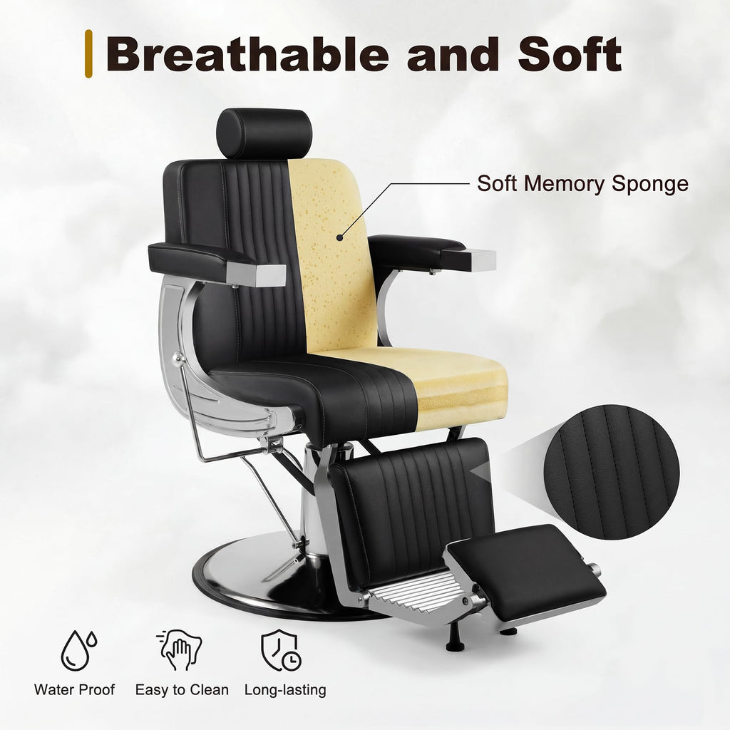 Professional Hydraulic Barber Chair with 360° Swivel & Recline – Black