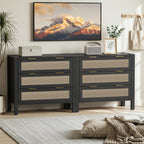 3-Drawer Rattan Dresser – Modern Black Chest of Drawers with Gold Handles