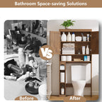 Over-The-Toilet Storage Cabinet with Rattan Doors, Adjustable Shelf & Tissue Holder – Rustic Brown
