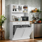 68.4" Kitchen Pantry Storage Cabinet with Glass Hutch & Tilt-Out Trash Bin – White, Double Trash