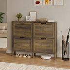 Freestanding Shoe Cabinet with 4 Flip-Down Drawers – Entryway Storage, Brown