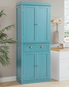 72" Kitchen Pantry Storage Cabinet with Adjustable Shelves & Drawer – Lake Blue