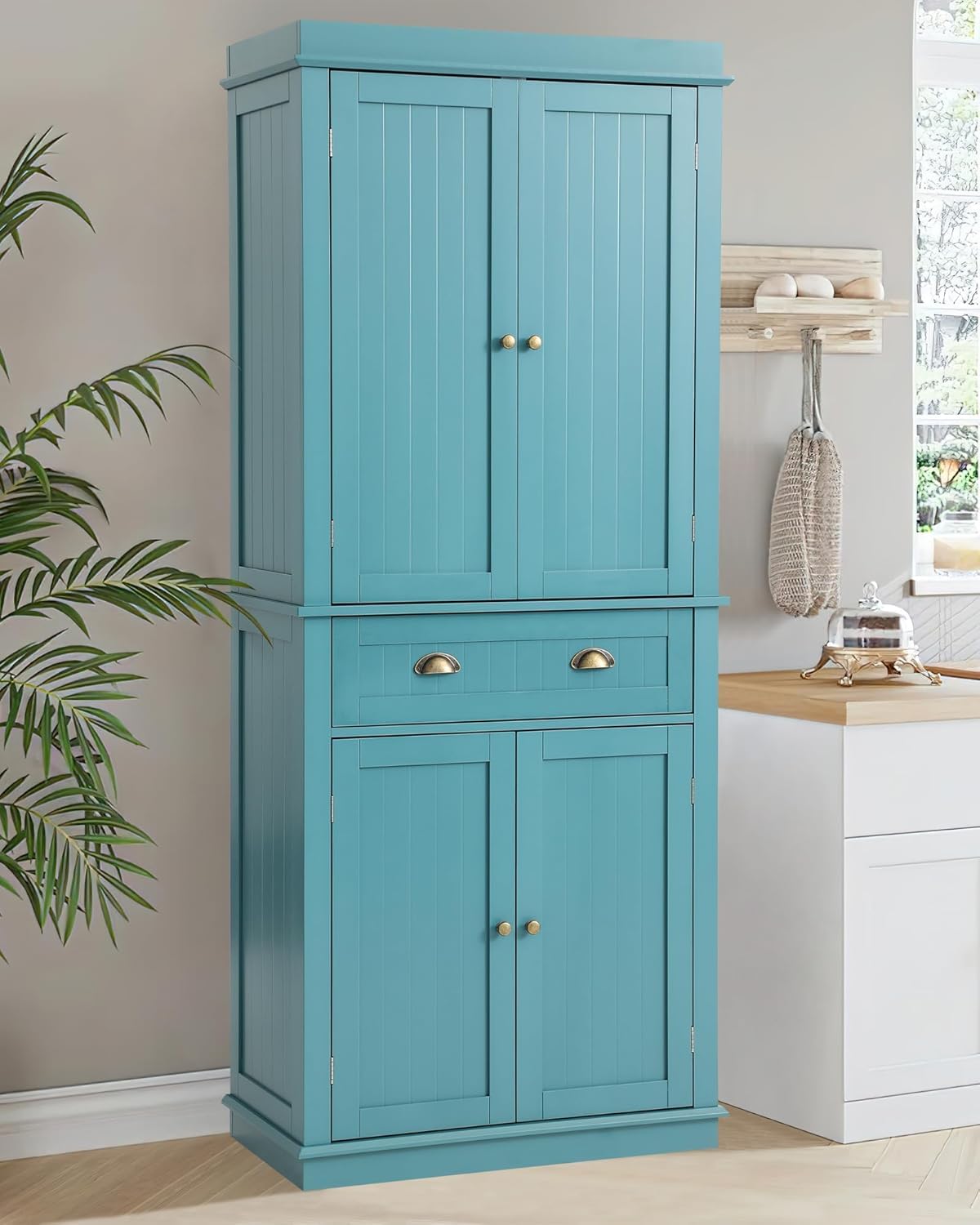 72" Kitchen Pantry Storage Cabinet with Adjustable Shelves & Drawer – Lake Blue