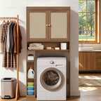 Over-The-Toilet Storage Cabinet with Rattan Doors, Adjustable Shelf & Tissue Holder – Rustic Brown