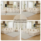 6-Piece Modular Corduroy Sectional Sofa – L-Shape, Deep Seat, White