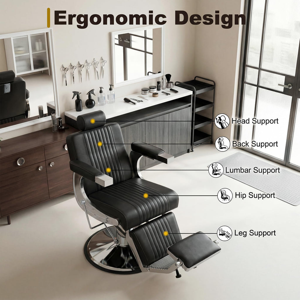 Professional Hydraulic Barber Chair with 360° Swivel & Recline – Black