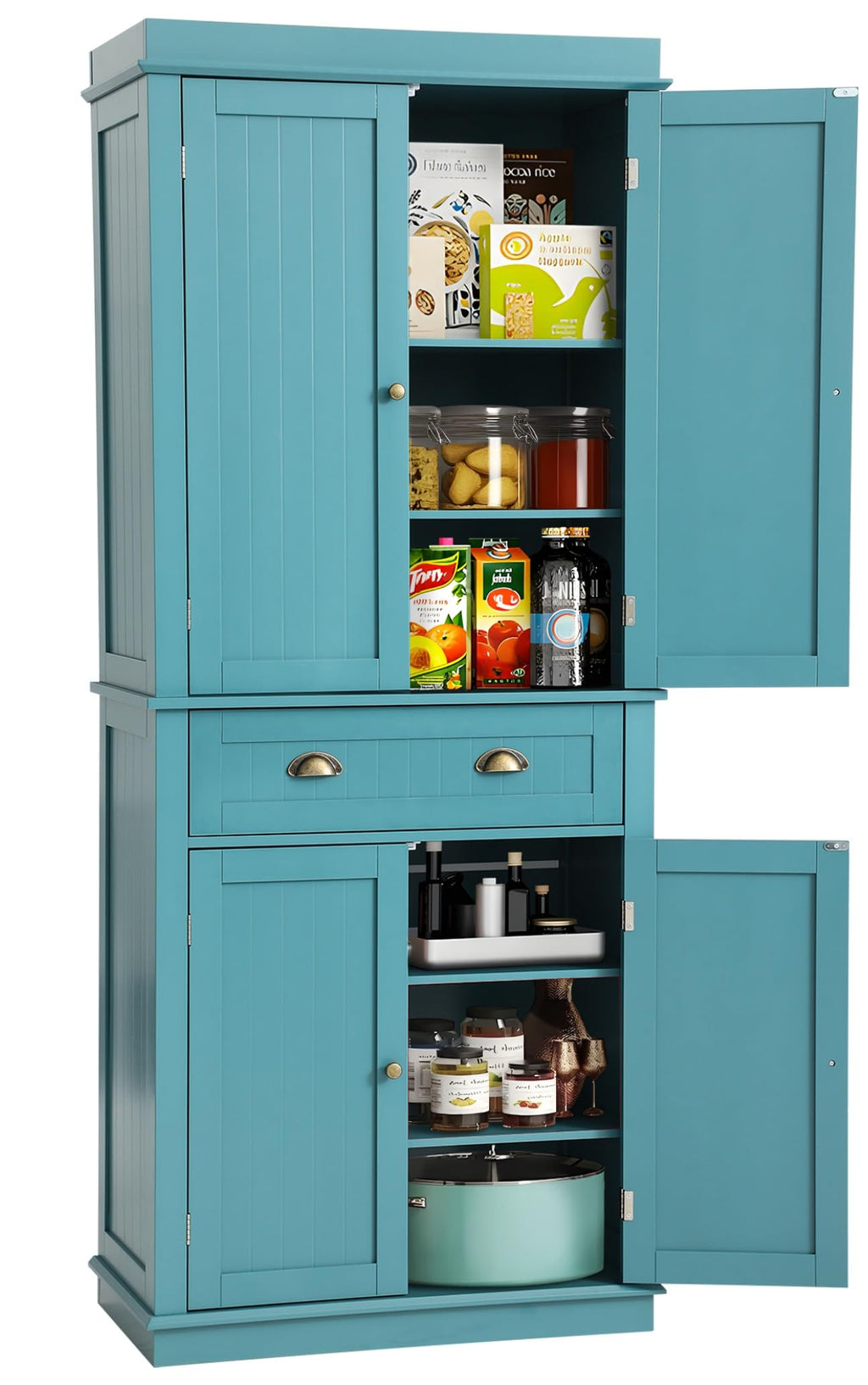 72" Kitchen Pantry Storage Cabinet with Adjustable Shelves & Drawer – Lake Blue