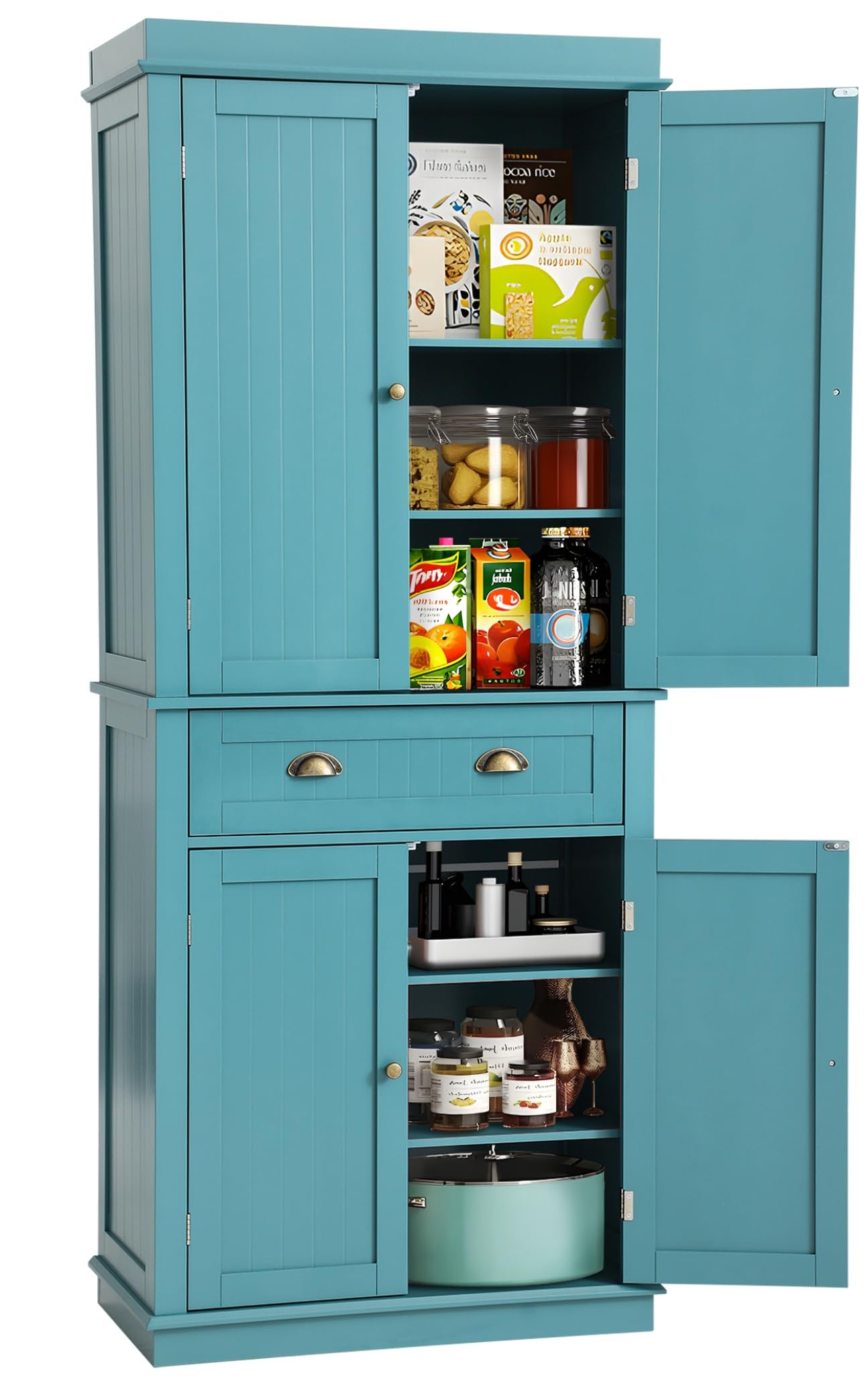 72" Kitchen Pantry Storage Cabinet with Adjustable Shelves & Drawer – Lake Blue