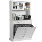 68.4" Kitchen Pantry Storage Cabinet with Glass Hutch & Tilt-Out Trash Bin – White, Double Trash