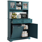 68.4" Kitchen Pantry Storage Cabinet with Hutch, Drawers & Tilt-Out Trash Bin – Deep Teal