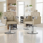 Reclining Salon Chair with Tufted Back & 360° Swivel – Height Adjustable, Beige